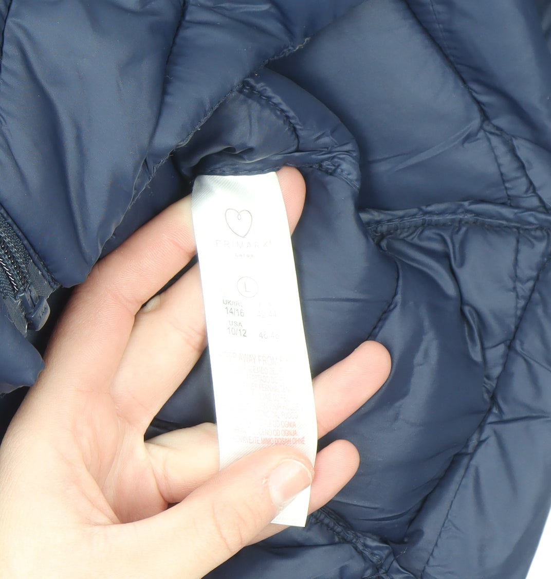 Primark Women Blue Puffer Jacket Size L 14/16 Lightweight Quilted Coat