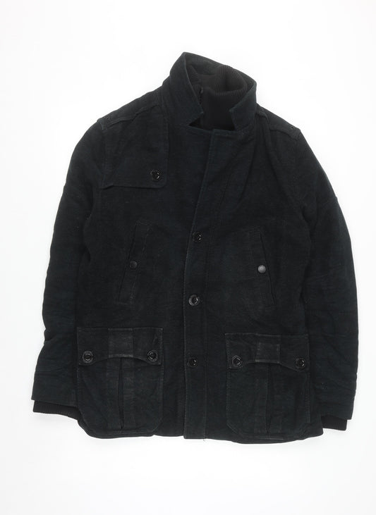 Next Men's Black Italian Moleskin Military Jacket Size M Cotton Blend