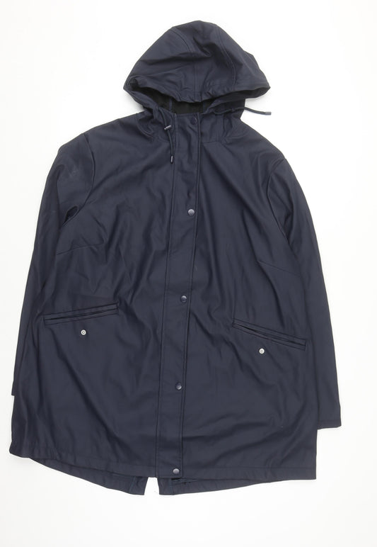 New Look Women’s Blue Hooded Waterproof Long Rain Coat Size 18