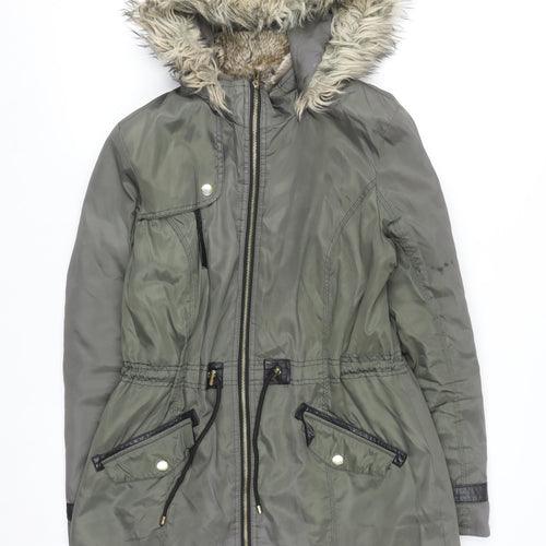 F&F Women’s Green Faux Fur Hooded Parka Coat Size 14