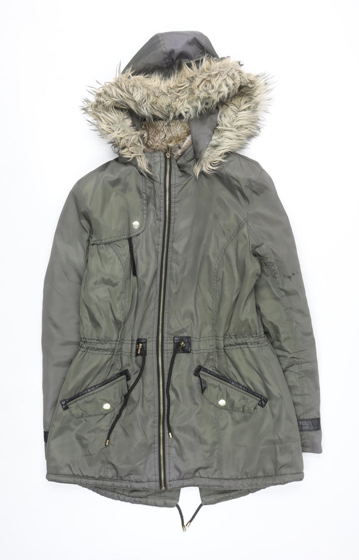 F&F Women’s Green Faux Fur Hooded Parka Coat Size 14