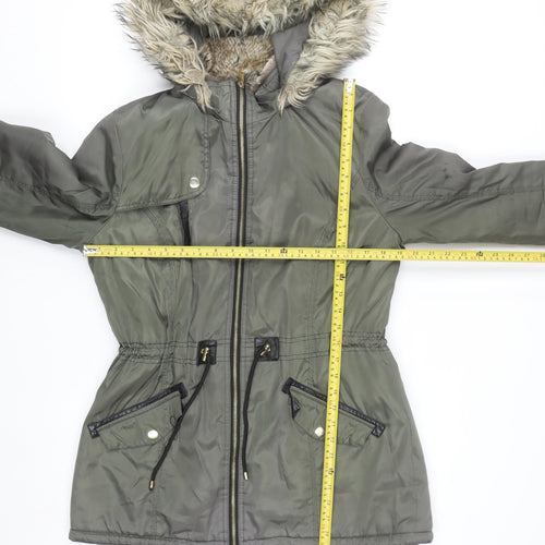 F&F Women’s Green Faux Fur Hooded Parka Coat Size 14
