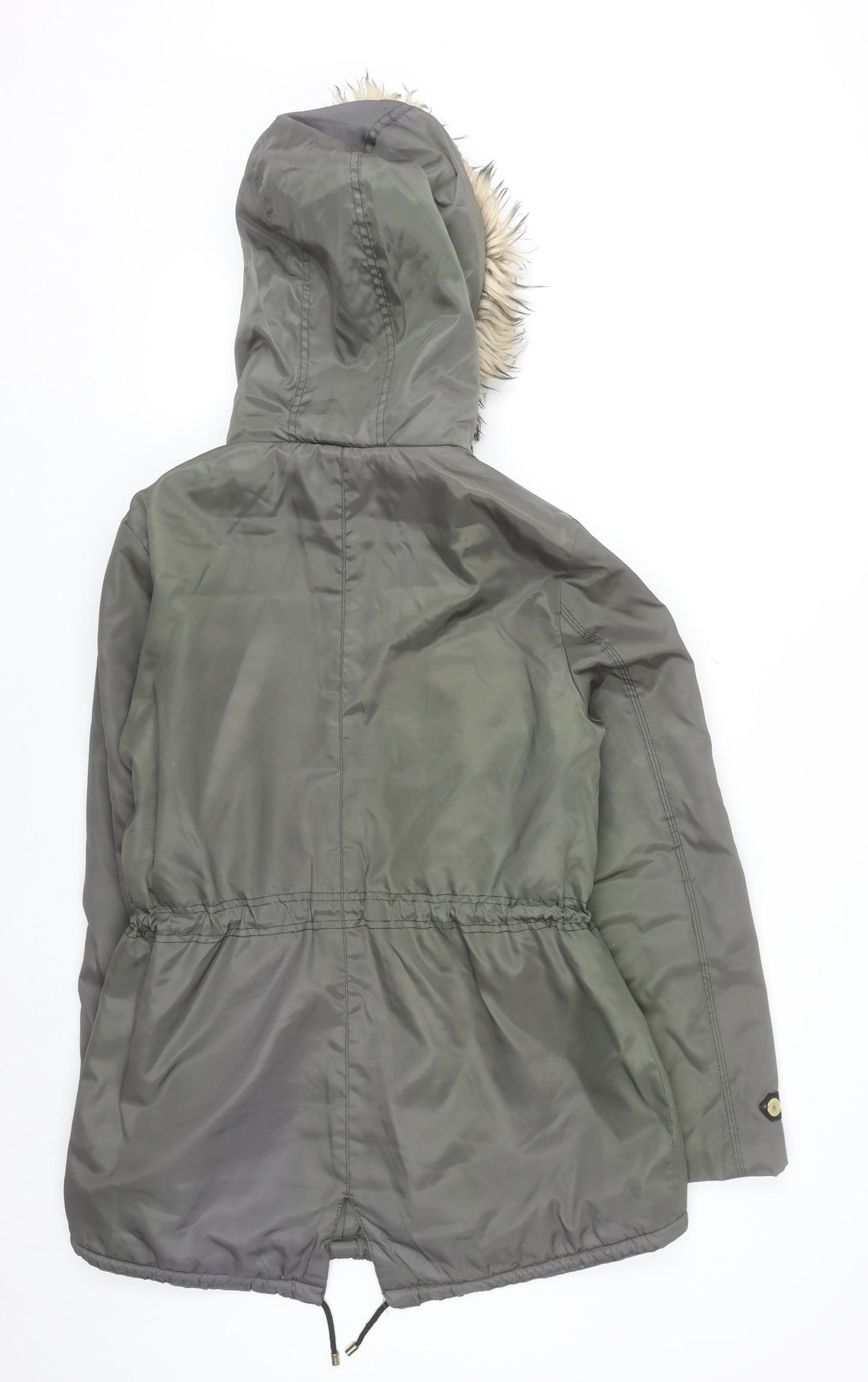 F&F Women’s Green Faux Fur Hooded Parka Coat Size 14