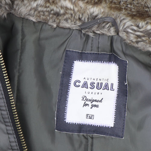 F&F Women’s Green Faux Fur Hooded Parka Coat Size 14