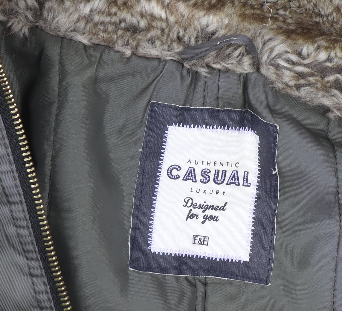 F&F Women’s Green Faux Fur Hooded Parka Coat Size 14