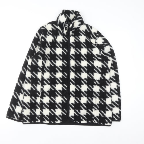 Bonmarché Women Black White Check Fleece Zip Jacket Size 14