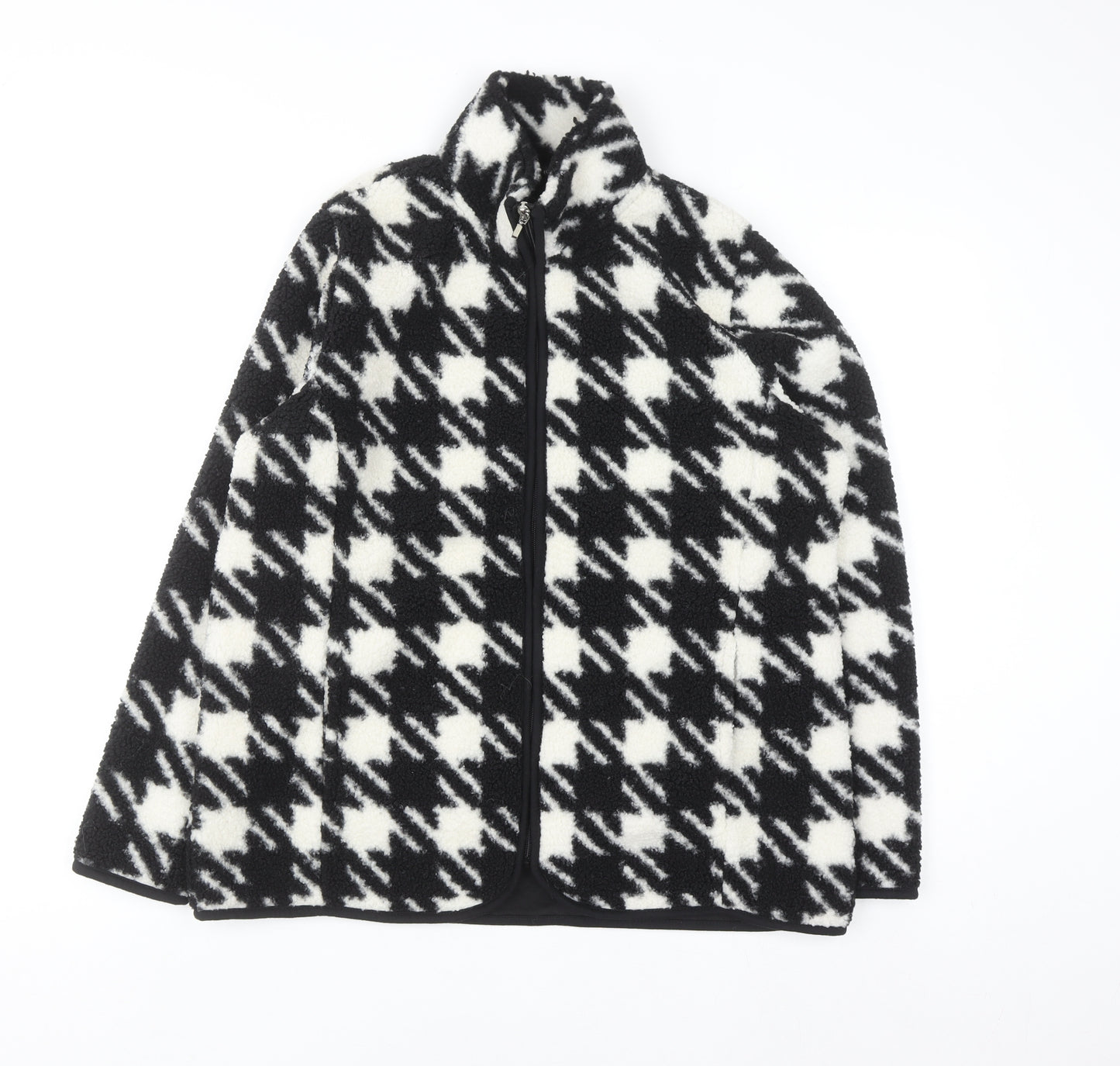 Bonmarché Women Black White Check Fleece Zip Jacket Size 14