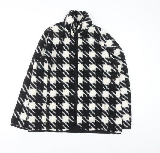 Bonmarché Women Black White Check Fleece Zip Jacket Size 14