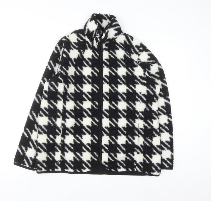 Bonmarché Women Black White Check Fleece Zip Jacket Size 14