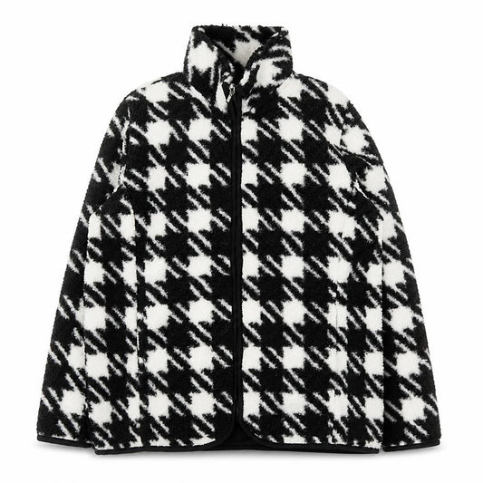 Front view of Bonmarché Women Black White Check Fleece Zip Jacket, size 14