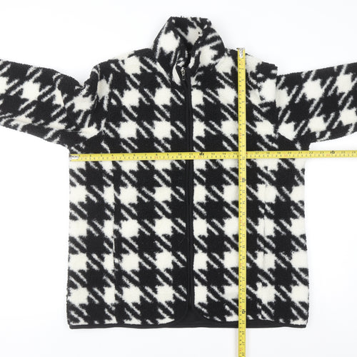 Bonmarché Women Black White Check Fleece Zip Jacket Size 14