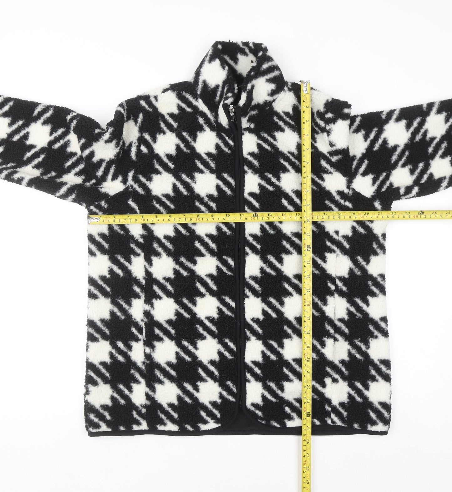 Bonmarché Women Black White Check Fleece Zip Jacket Size 14