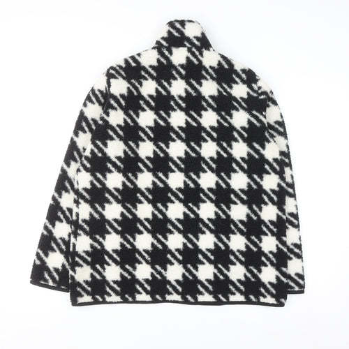 Bonmarché Women Black White Check Fleece Zip Jacket Size 14