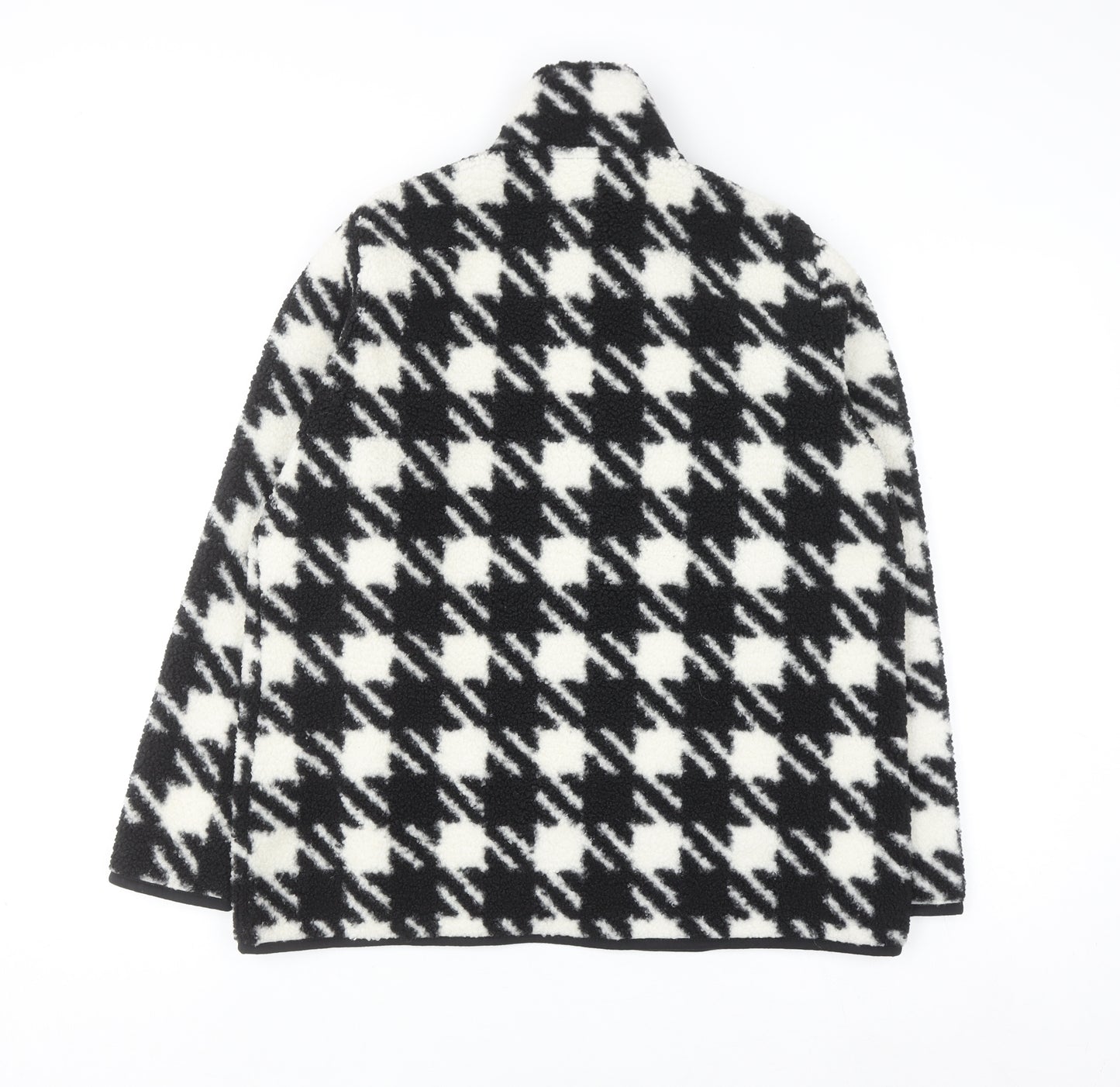 Bonmarché Women Black White Check Fleece Zip Jacket Size 14