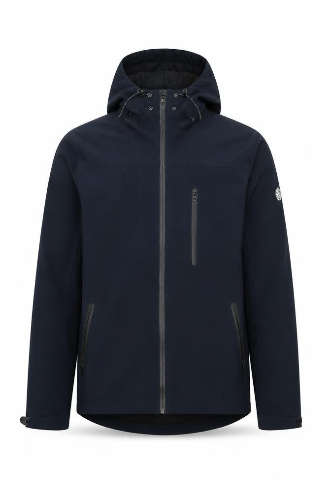 Front view of Nanny State Men's Blue Hooded Soft Shell Jacket Medium Windproof