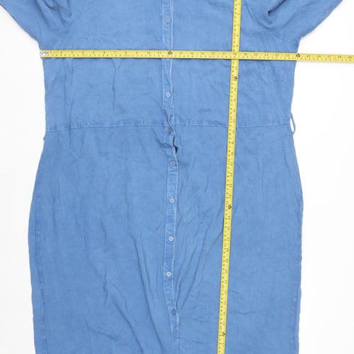New Look Women Blue Plus Size 22 Midi Shirt Dress Viscose Long Sleeve
