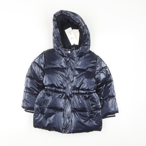 Marks and Spencer Boys Blue Hooded Puffer Jacket 2-3 Years Shower Resistant
