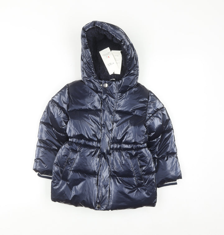Marks and Spencer Boys Blue Hooded Puffer Jacket 2-3 Years Shower Resistant