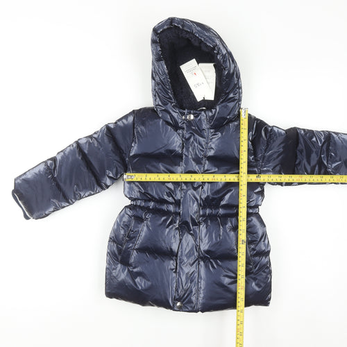 Marks and Spencer Boys Blue Hooded Puffer Jacket 2-3 Years Shower Resistant