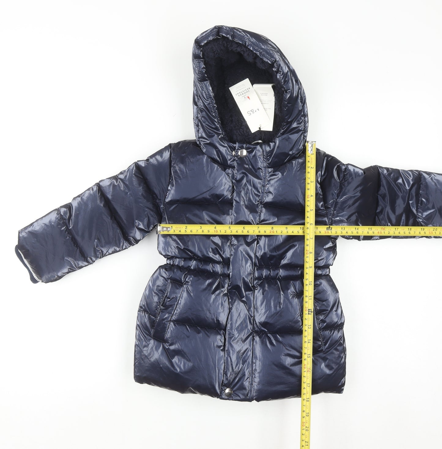 Marks and Spencer Boys Blue Hooded Puffer Jacket 2-3 Years Shower Resistant