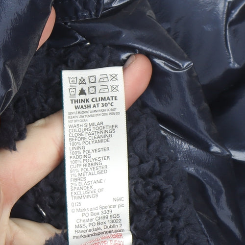 Marks and Spencer Boys Blue Hooded Puffer Jacket 2-3 Years Shower Resistant