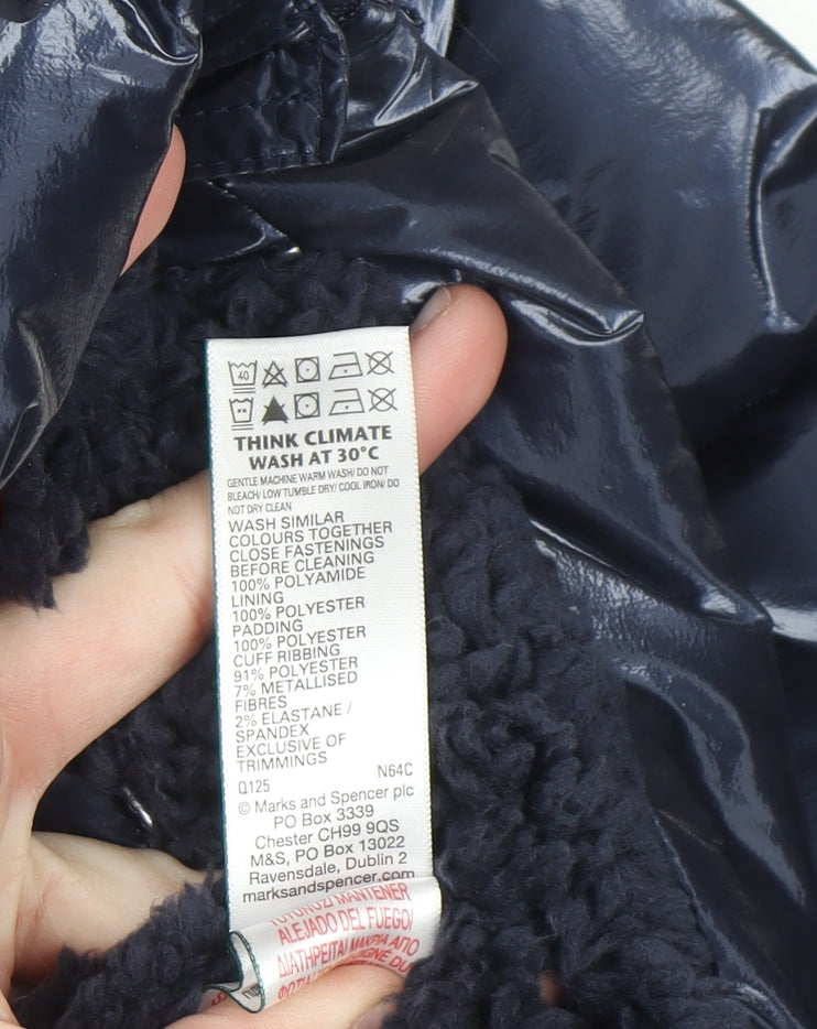 Marks and Spencer Boys Blue Hooded Puffer Jacket 2-3 Years Shower Resistant