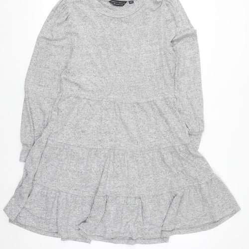 Dorothy Perkins Women Grey Knit Skater Dress Size 14 Long Sleeve