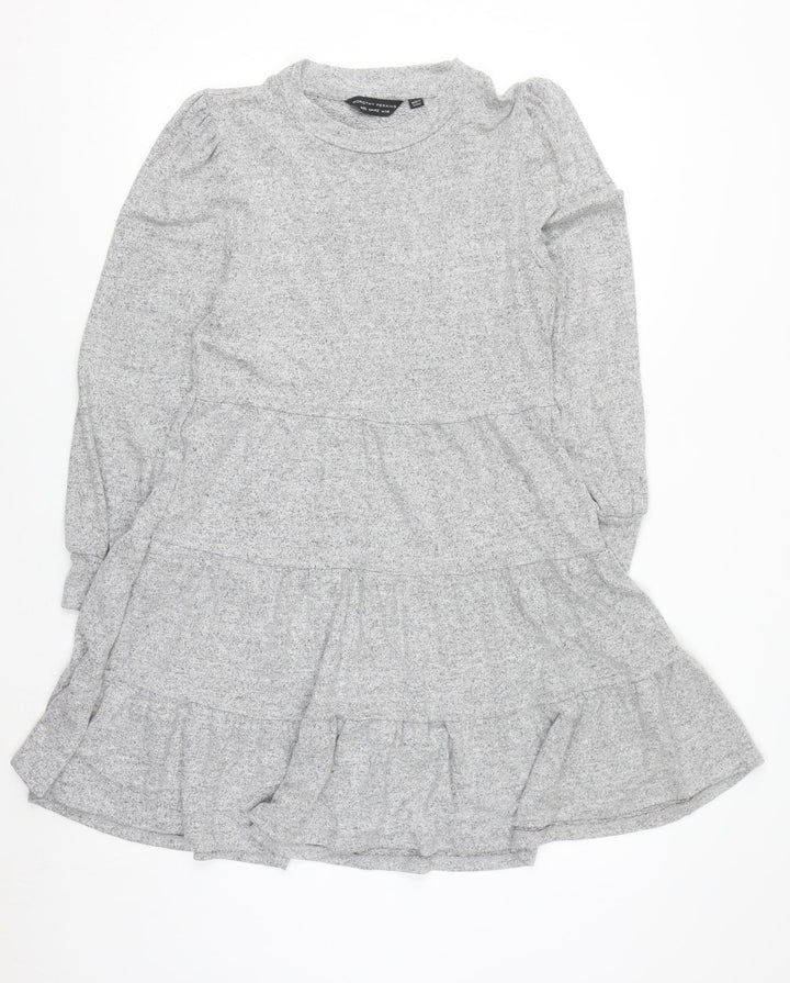 Dorothy Perkins Women Grey Knit Skater Dress Size 14 Long Sleeve