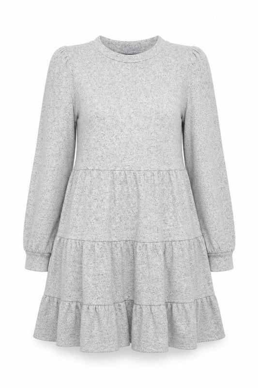 Front view of Dorothy Perkins Women Grey Knit Skater Dress, size 14, Long Sleeve
