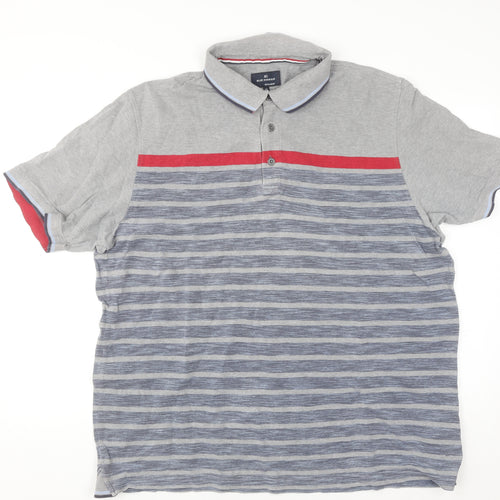 Marks and Spencer Blue Harbour Grey Striped XXL Polo Shirt Mens Regular Fit