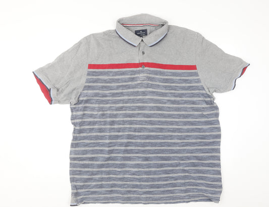 Marks and Spencer Blue Harbour Grey Striped XXL Polo Shirt Mens Regular Fit