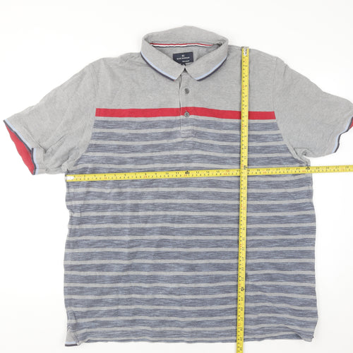 Marks and Spencer Blue Harbour Grey Striped XXL Polo Shirt Mens Regular Fit