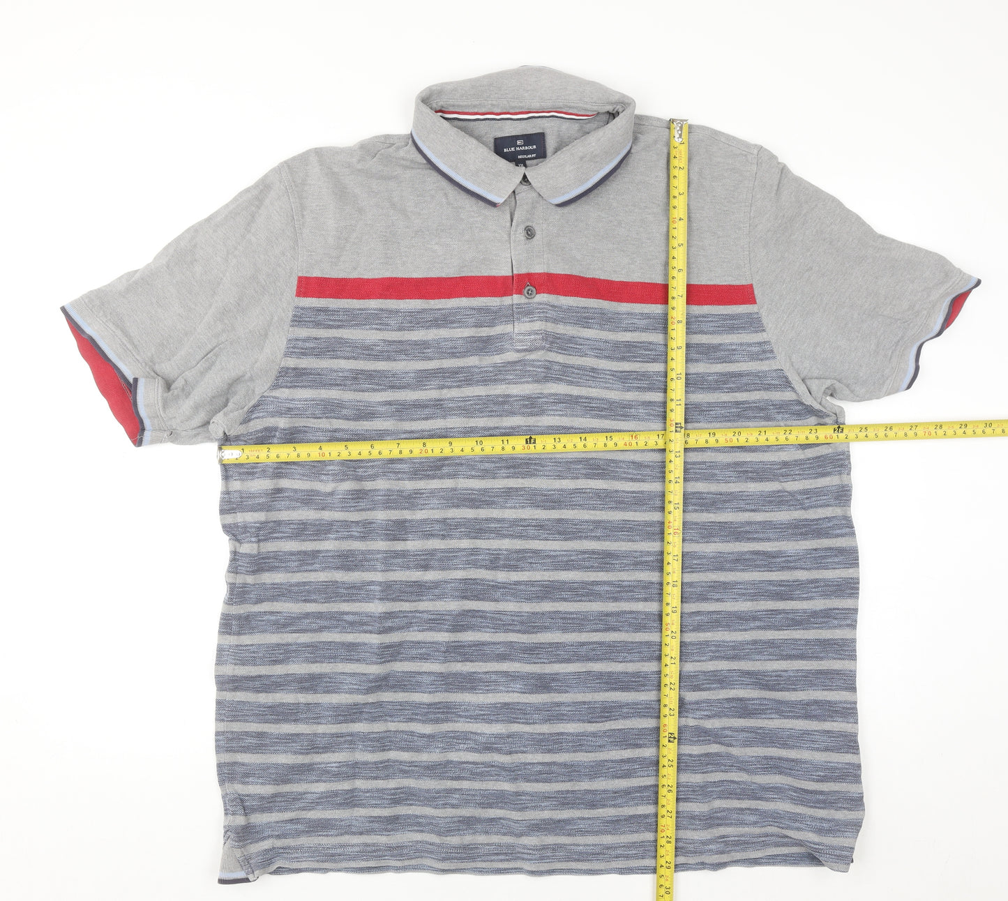 Marks and Spencer Blue Harbour Grey Striped XXL Polo Shirt Mens Regular Fit