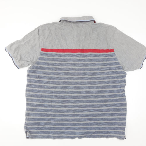Marks and Spencer Blue Harbour Grey Striped XXL Polo Shirt Mens Regular Fit