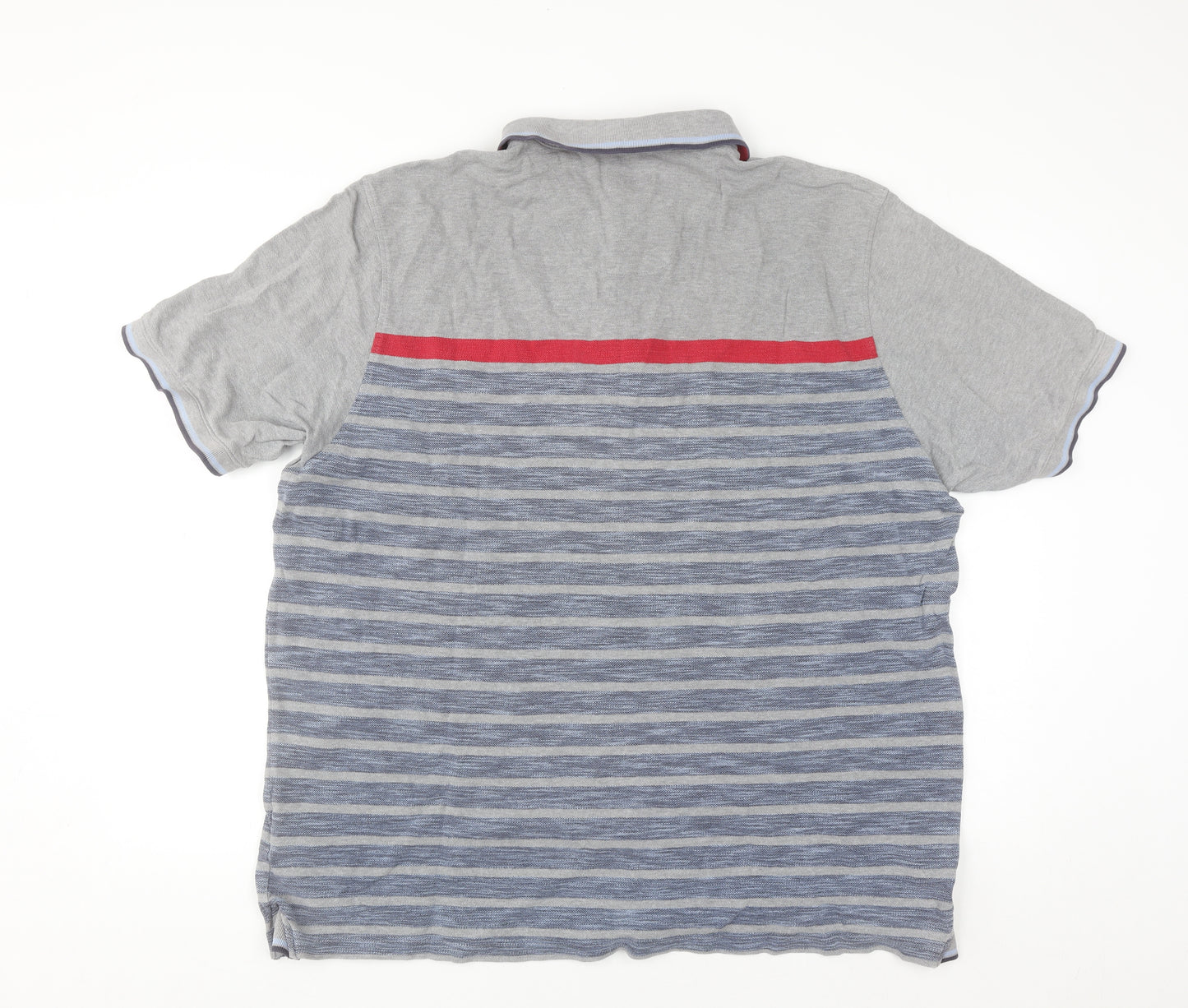 Marks and Spencer Blue Harbour Grey Striped XXL Polo Shirt Mens Regular Fit