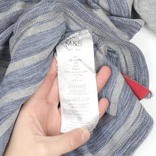 Marks and Spencer Blue Harbour Grey Striped XXL Polo Shirt Mens Regular Fit