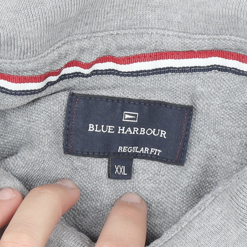 Marks and Spencer Blue Harbour Grey Striped XXL Polo Shirt Mens Regular Fit