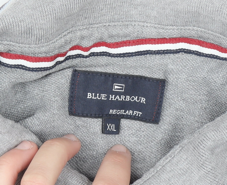 Marks and Spencer Blue Harbour Grey Striped XXL Polo Shirt Mens Regular Fit