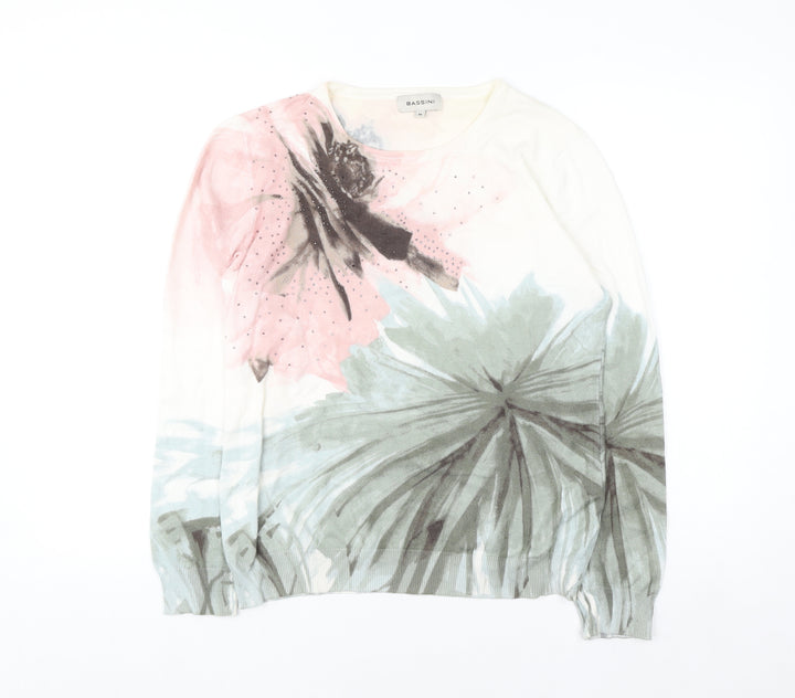 Bassini Women’s Multicoloured Floral Rhinestone Pullover Jumper M