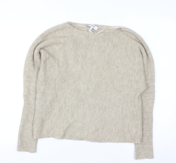 b.young Women Beige Boat Neck Pullover Jumper Size S