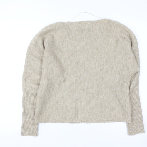 b.young Women Beige Boat Neck Pullover Jumper Size S