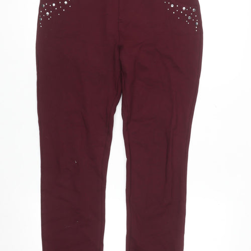 Paco Boutique Womens Red Rhinestone Slim Leg Stretch Leggings Size 12