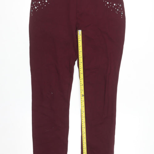 Paco Boutique Womens Red Rhinestone Slim Leg Stretch Leggings Size 12
