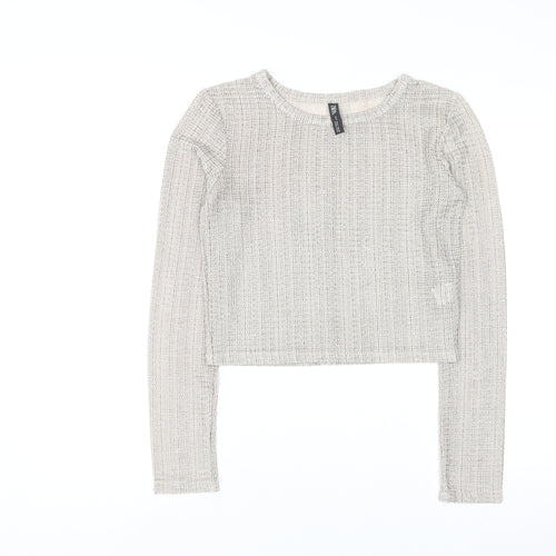 Zara Women’s Beige Metallic Knit Cropped Long Sleeve Blouse Size S