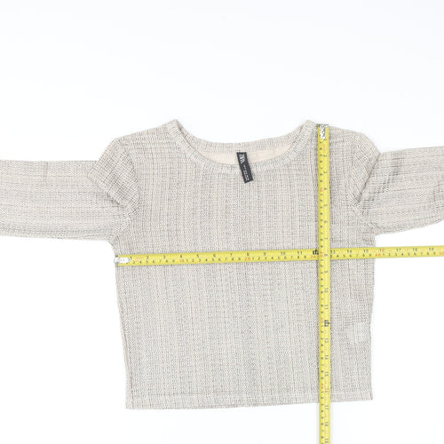 Zara Women’s Beige Metallic Knit Cropped Long Sleeve Blouse Size S