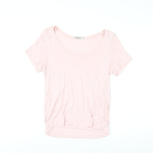 Stradivarius Women Pink XS Basic Viscose Short Sleeve T-Shirt