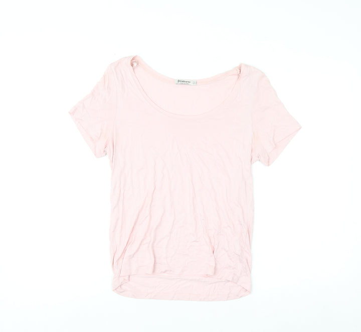 Stradivarius Women Pink XS Basic Viscose Short Sleeve T-Shirt