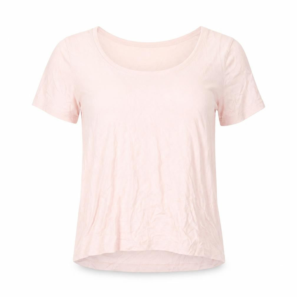 Front view of Stradivarius Women Pink XS Basic Viscose Short Sleeve T-Shirt