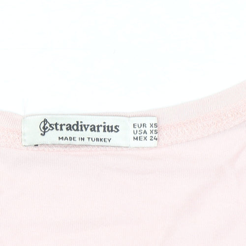 Stradivarius Women Pink XS Basic Viscose Short Sleeve T-Shirt