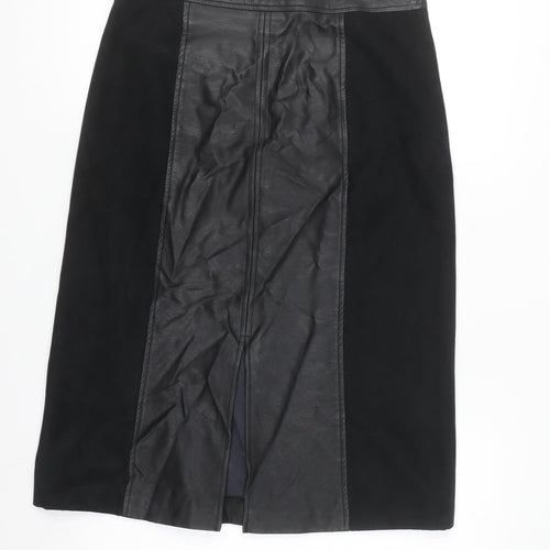 Oasis Womens Black Faux Leather Pencil Skirt Size 10 Lined Knee Length